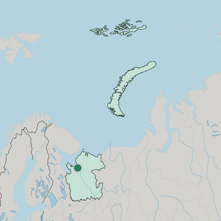 Map showing Arkhangel’sk — In Arkhangelsk Oblast