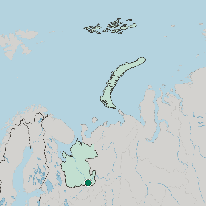 Map showing Kotlas — In Arkhangelsk Oblast