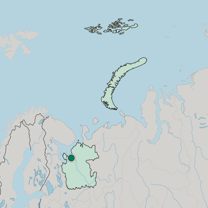 Map showing Severodvinsk — In Arkhangelsk Oblast