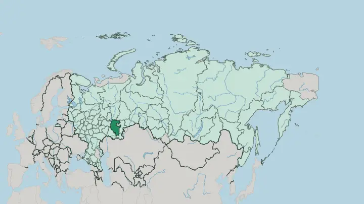 Map of Bashkortostan in Russia