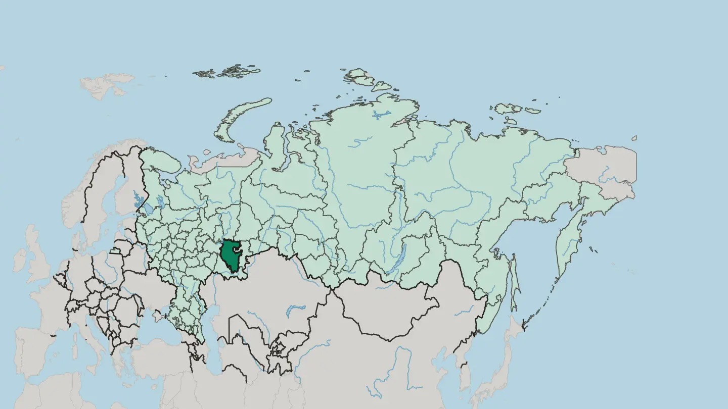 Map of Bashkortostan in Russia