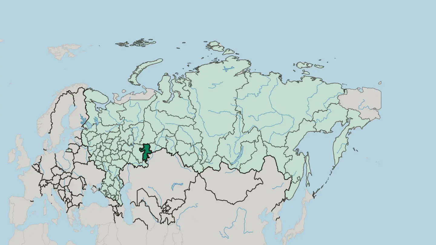 Map of Chelyabinsk Oblast in Russia