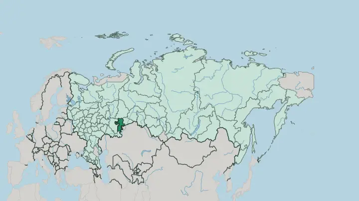 Map of Chelyabinsk Oblast in Russia
