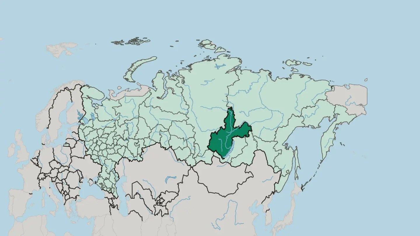 Map of Irkutsk Oblast in Russia