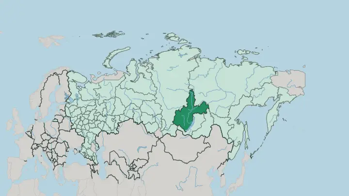Map of Irkutsk Oblast in Russia