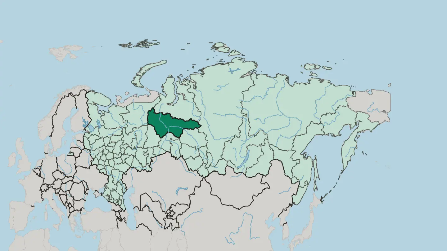 Map of Khanty-Mansiyskiy Avtonomnyy Okrug-Yugra in Russia