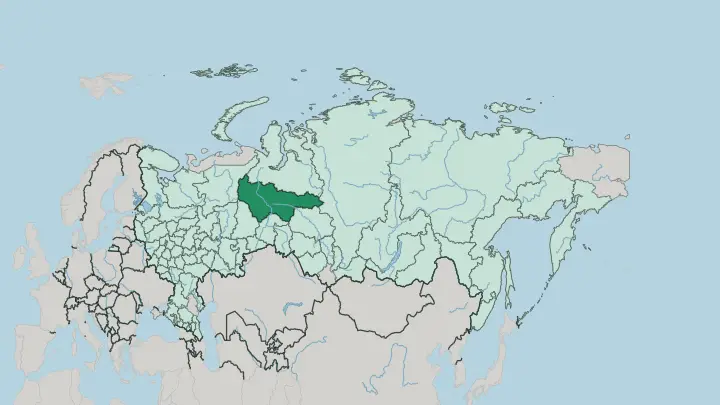 Map of Khanty-Mansiyskiy Avtonomnyy Okrug-Yugra in Russia