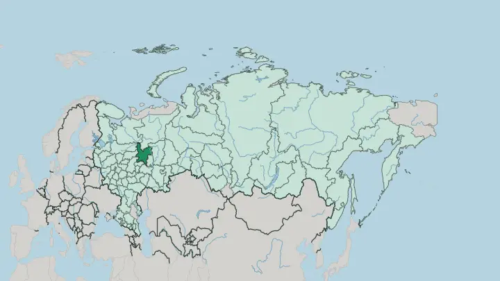 Map of Kirov Oblast in Russia