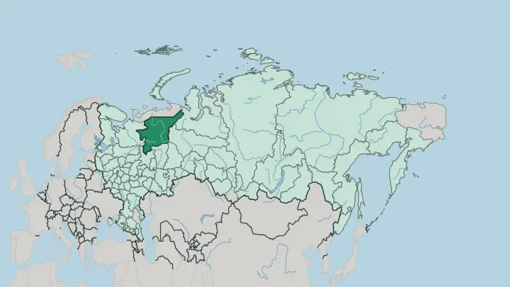 Map of Komi in Russia