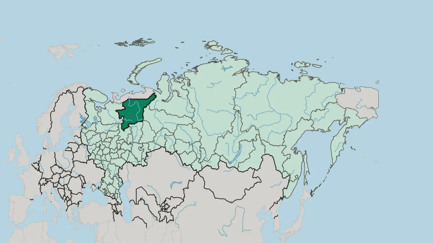 Map of Komi in Russia
