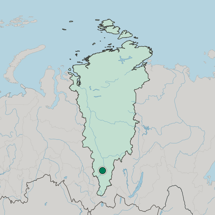 Map showing Krasnoyarsk — In Krasnoyarskiy Kray