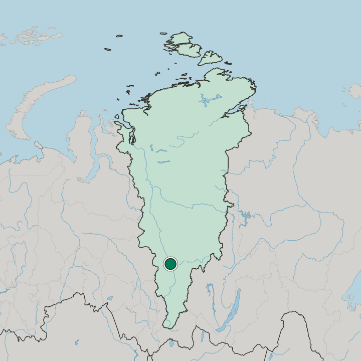 Map showing Lesosibirsk — In Krasnoyarskiy Kray