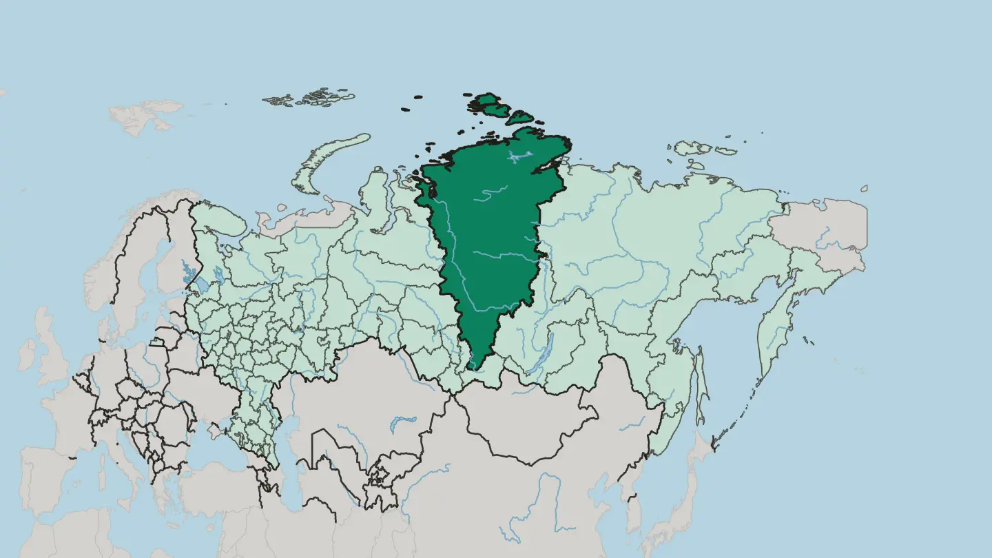 Map of Krasnoyarskiy Kray in Russia