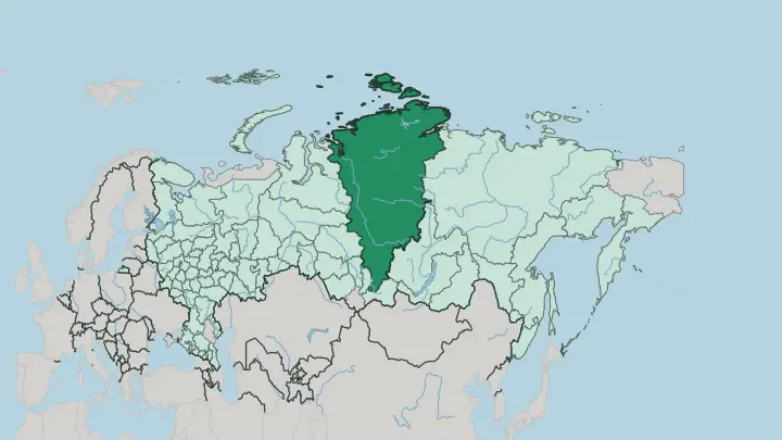 Map of Krasnoyarskiy Kray in Russia
