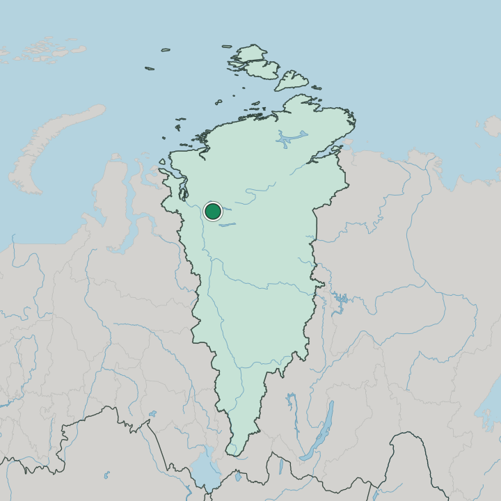 Map showing Norilsk — In Krasnoyarskiy Kray