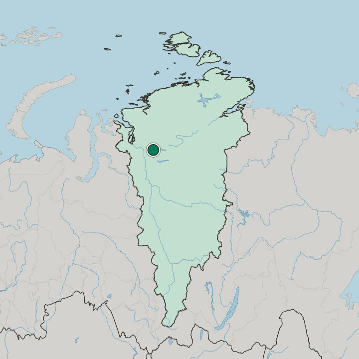 Map showing Talnakh — In Krasnoyarskiy Kray