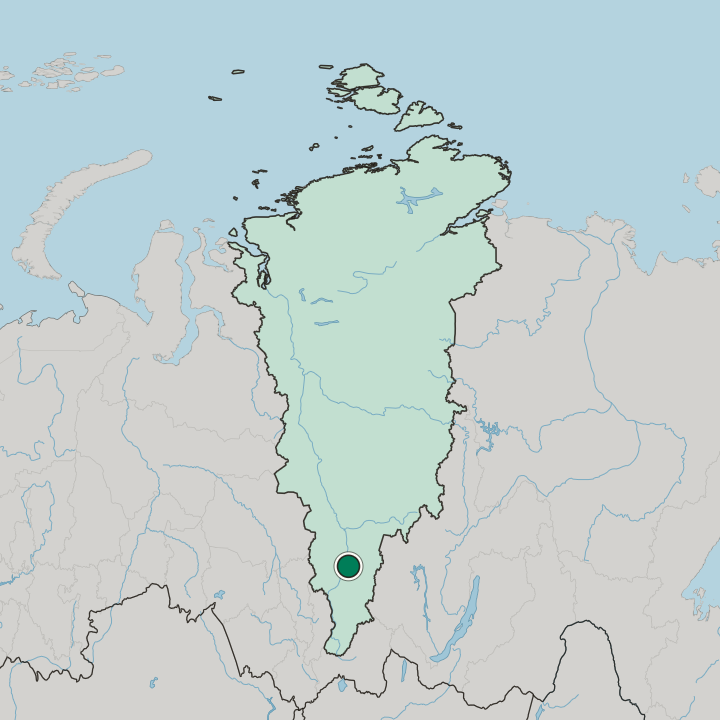 Map showing Zheleznogorsk — In Krasnoyarskiy Kray