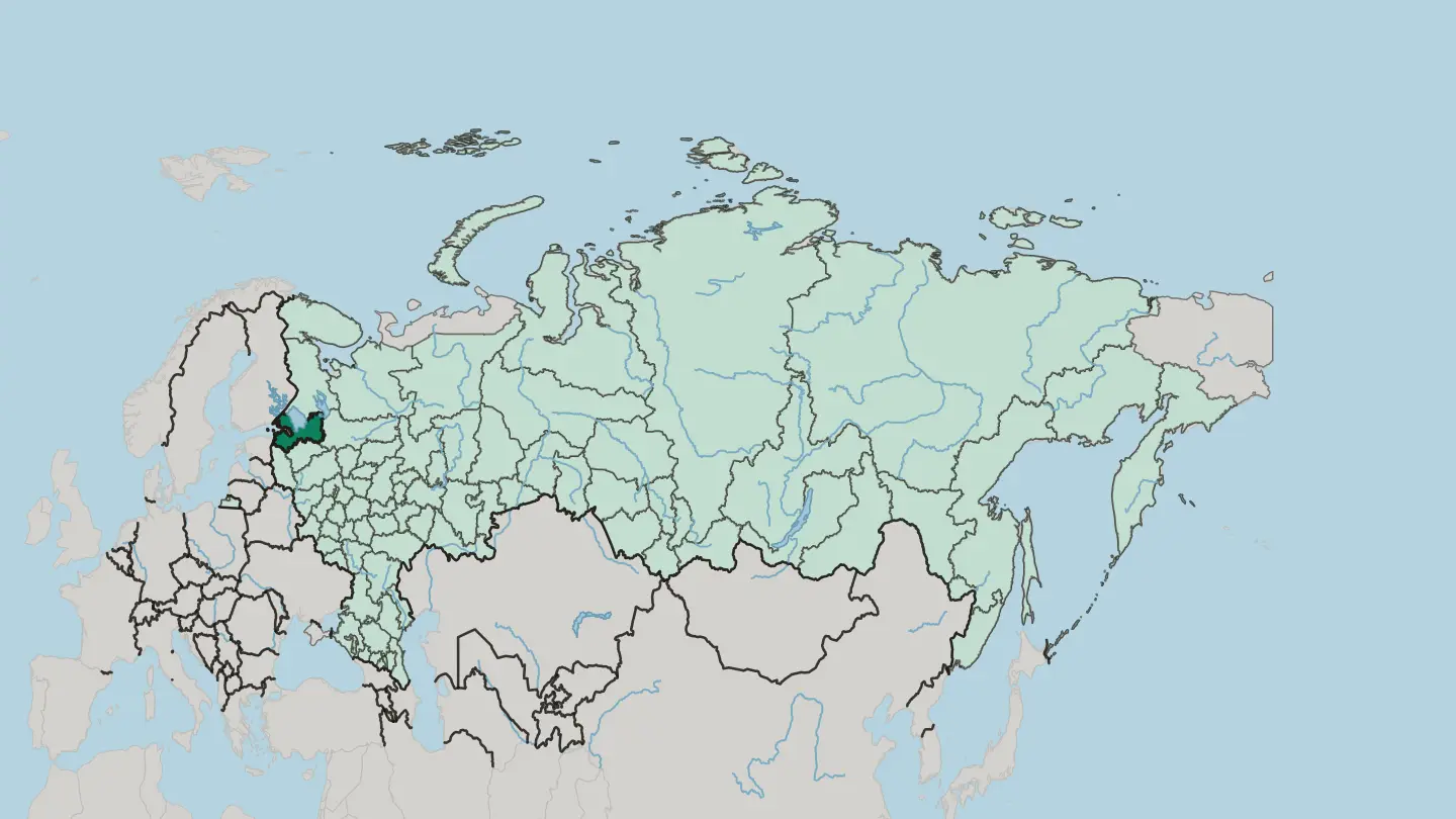 Map of Leningrad Oblast in Russia