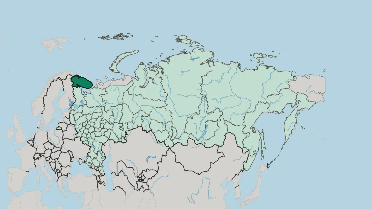 Map of Murmansk Oblast in Russia