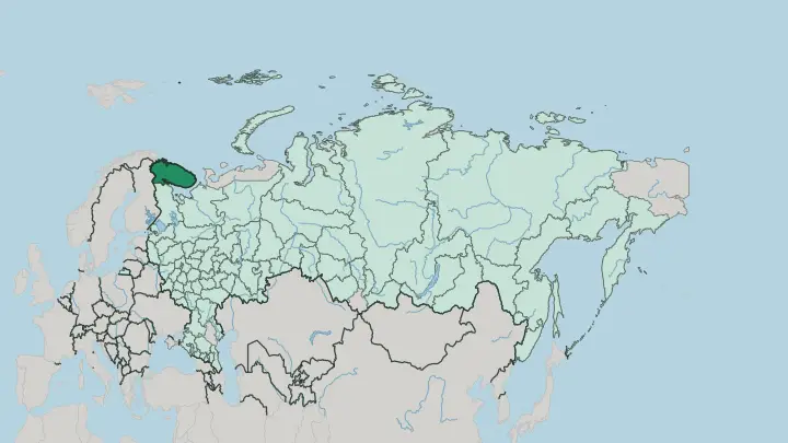 Map of Murmansk Oblast in Russia