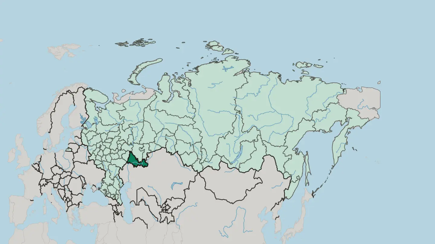 Map of Orenburg Oblast in Russia