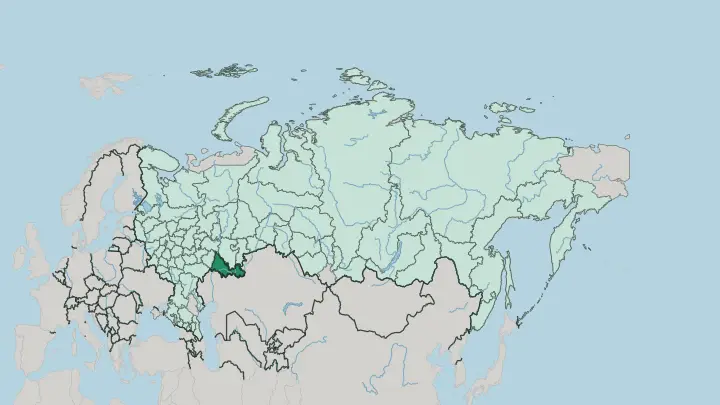 Map of Orenburg Oblast in Russia