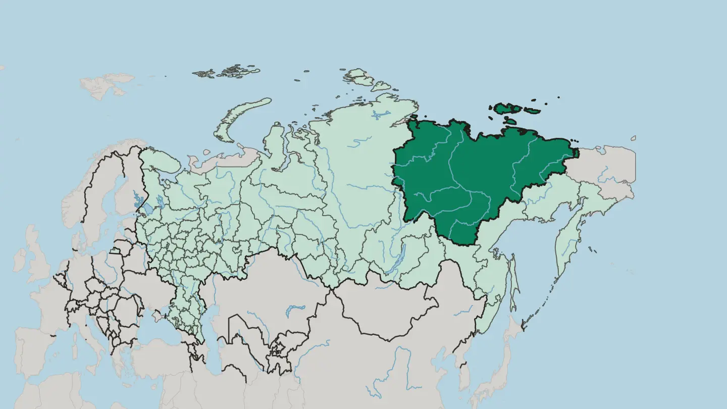 Map of Republic of Sakha (Yakutia) in Russia