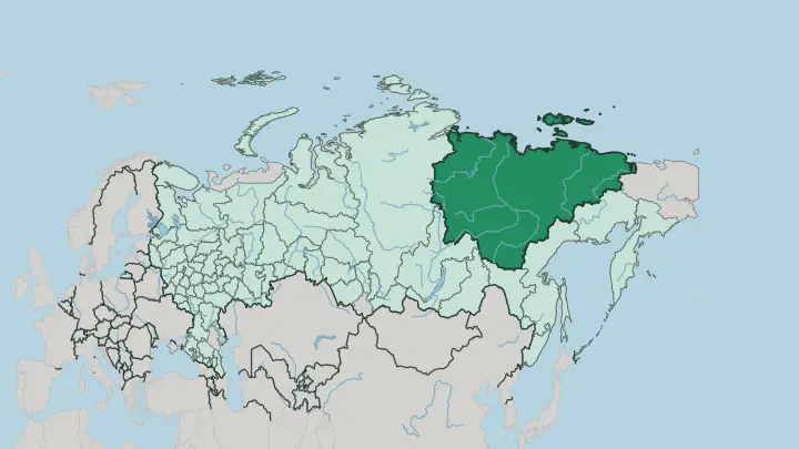 Map of Republic of Sakha (Yakutia) in Russia