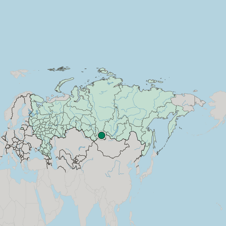 Map showing Kyzyl — In Russia