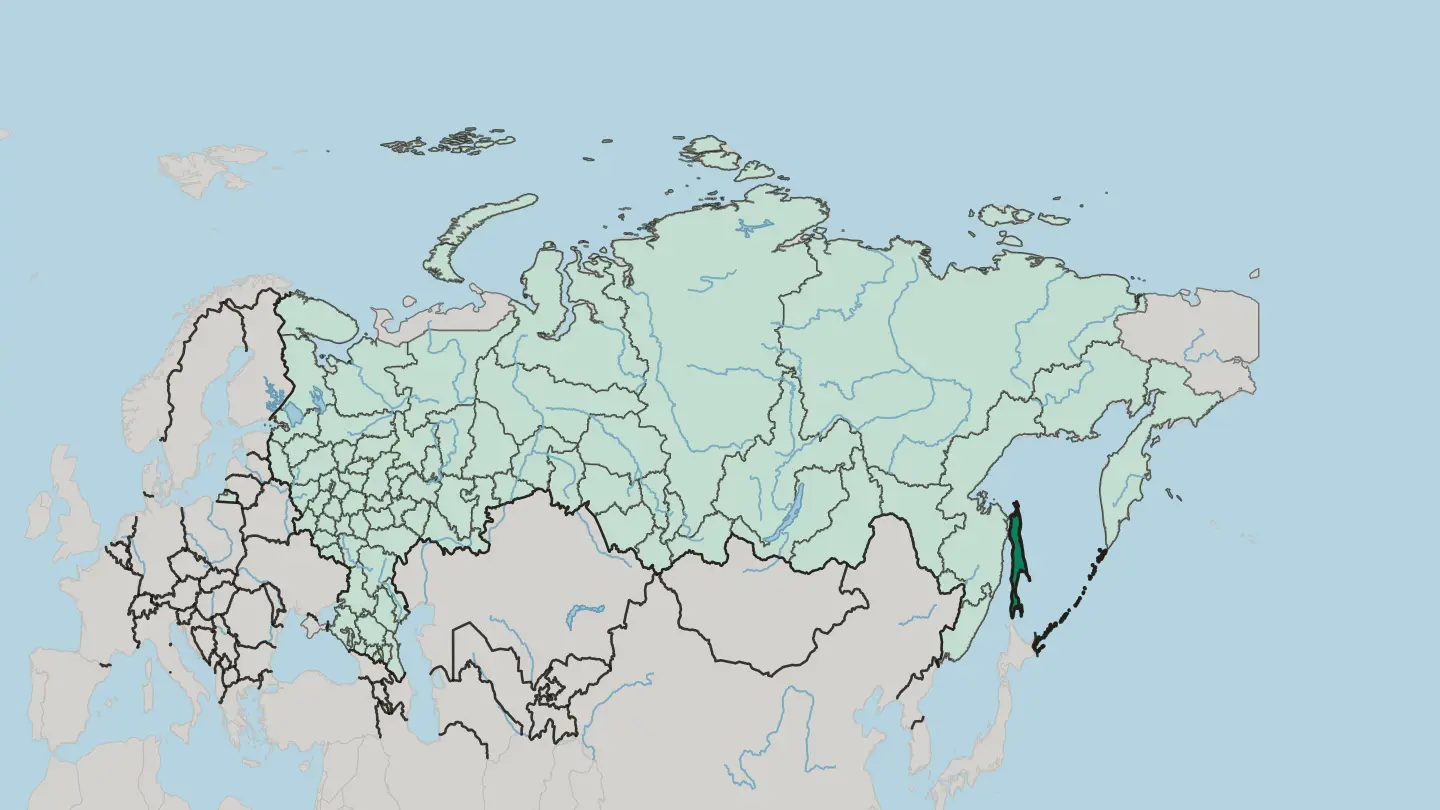 Map of Sakhalin Oblast in Russia