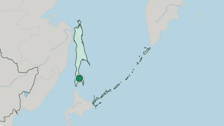 Map of Yuzhno-Sakhalinsk in Russia