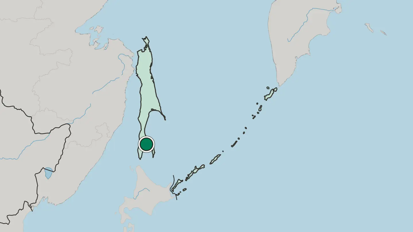 Map of Yuzhno-Sakhalinsk in Russia