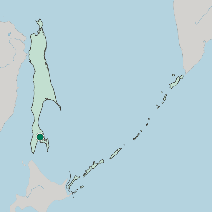 Map showing Yuzhno-Sakhalinsk — In Sakhalin Oblast