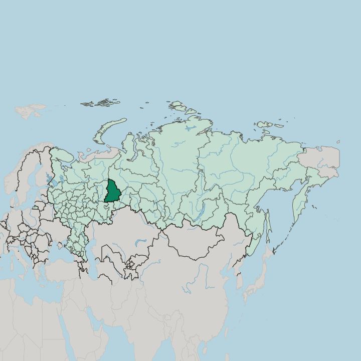 Map showing Sverdlovsk Oblast — In Russia