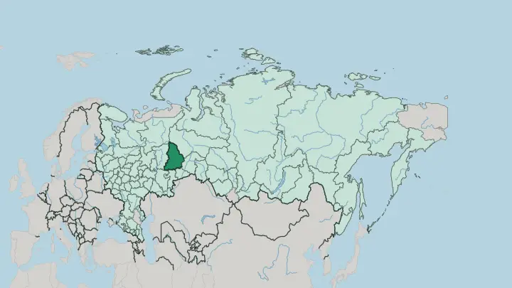 Map of Sverdlovsk Oblast in Russia