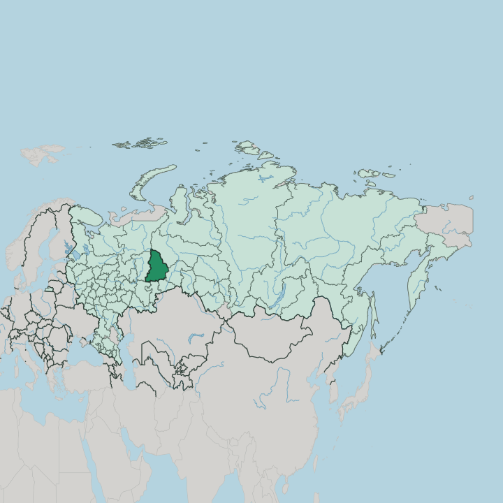 Map showing Sverdlovsk Oblast — In Russia