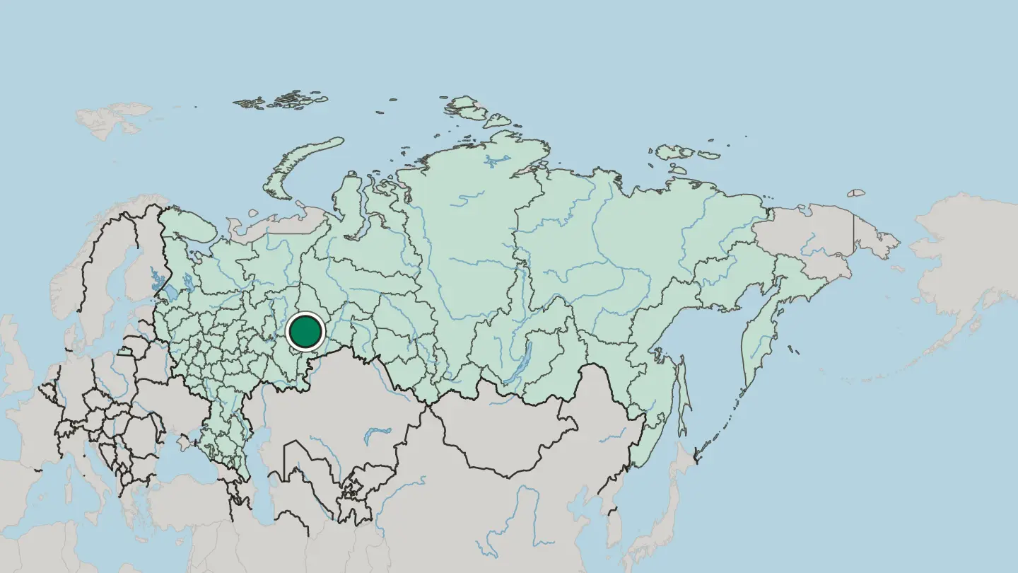 Map of Yekaterinburg in Russia