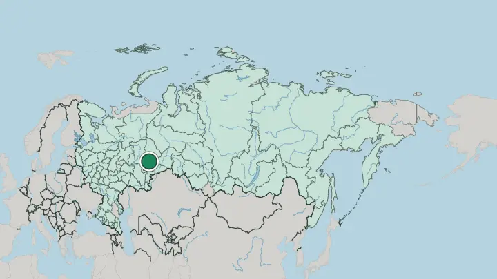 Map of Yekaterinburg in Russia