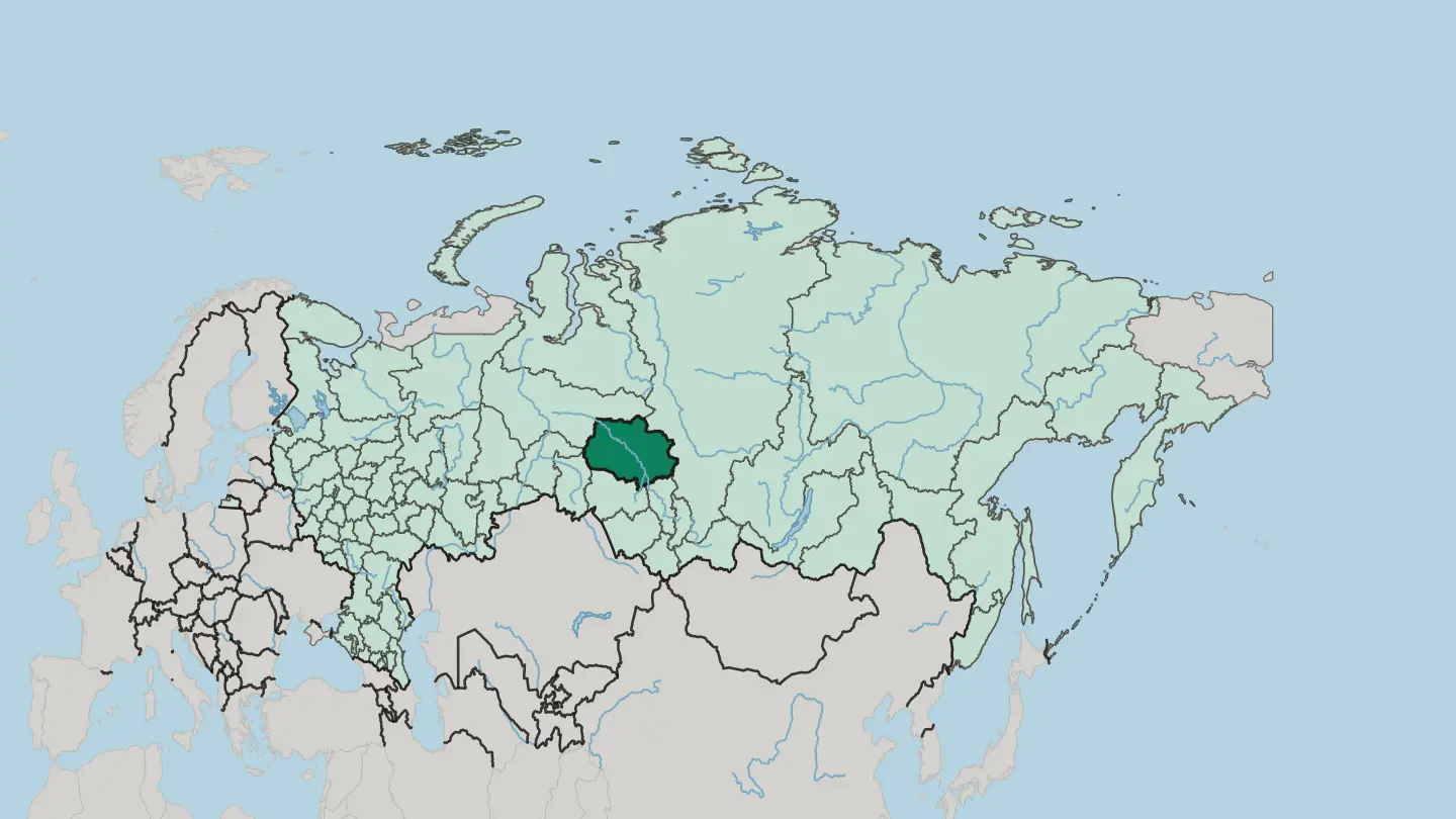 Map of Tomsk Oblast in Russia