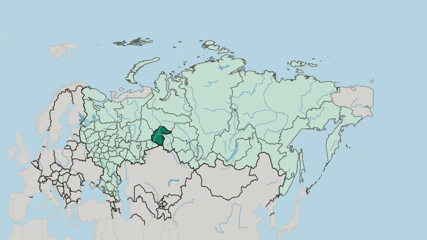 Map of Tyumen Oblast in Russia