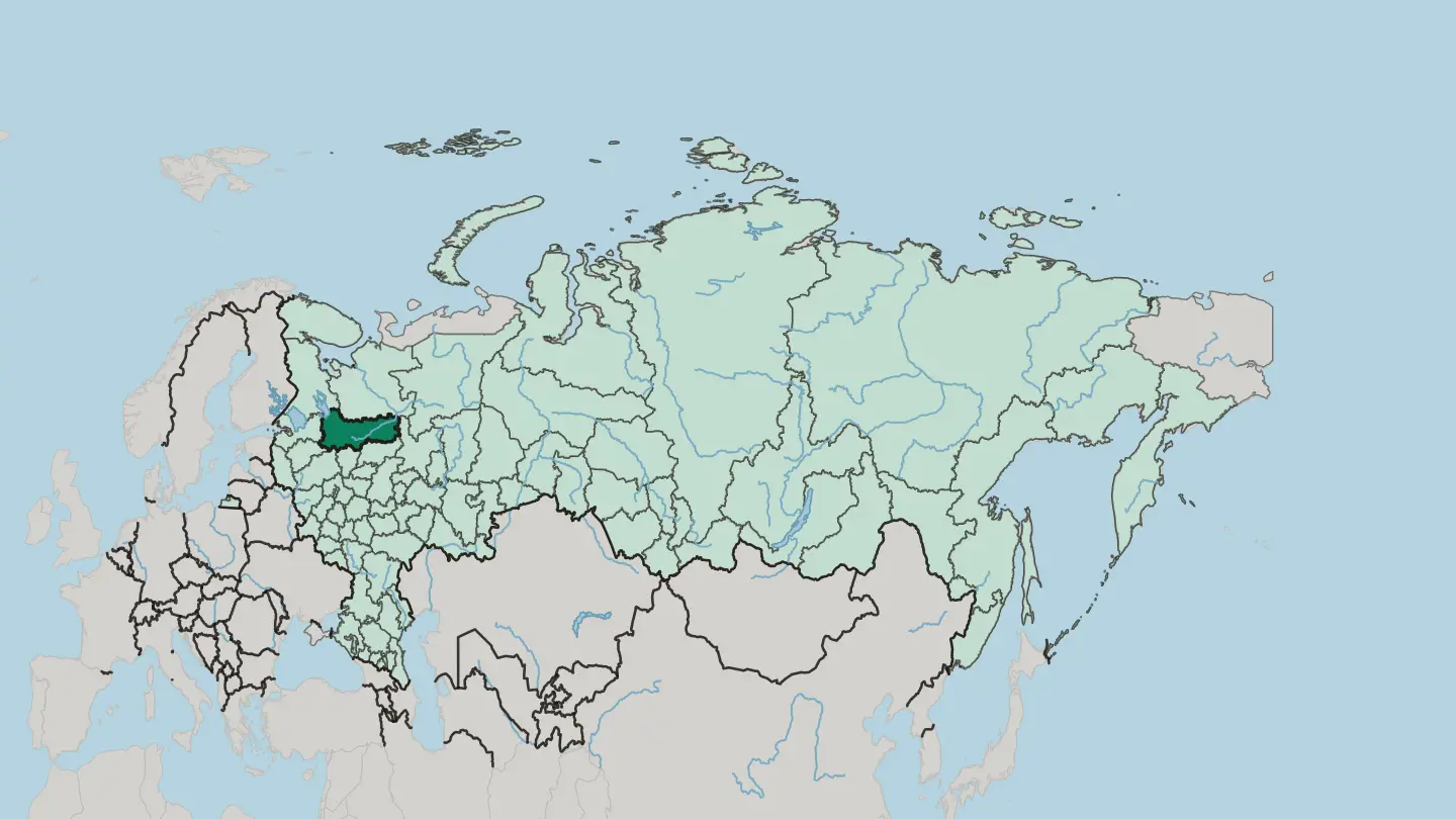 Map of Vologda Oblast in Russia