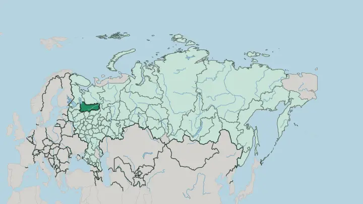 Map of Vologda Oblast in Russia