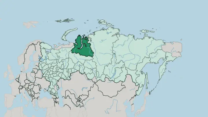 Map of Yamalo-Nenetskiy Avtonomnyy Okrug in Russia