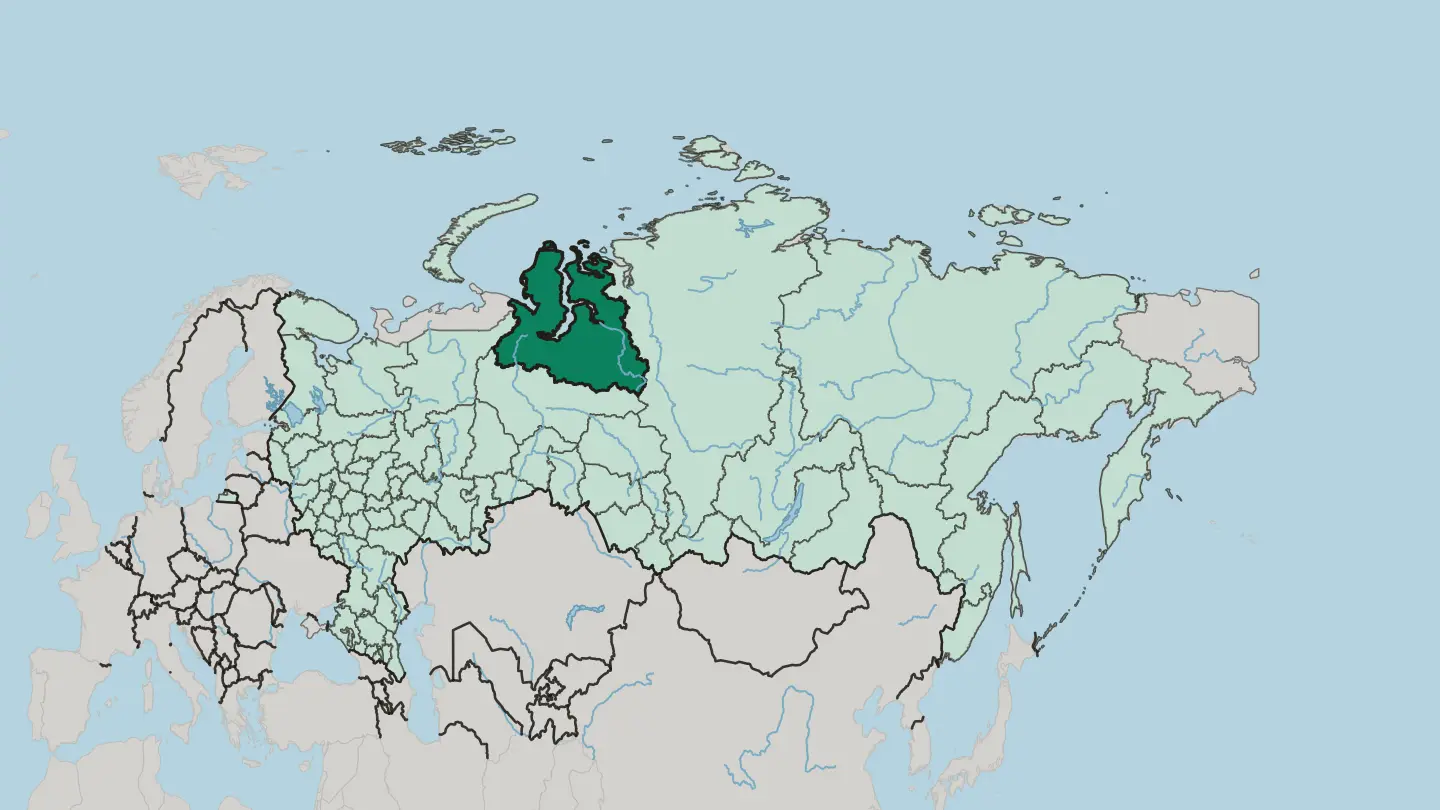 Map of Yamalo-Nenetskiy Avtonomnyy Okrug in Russia