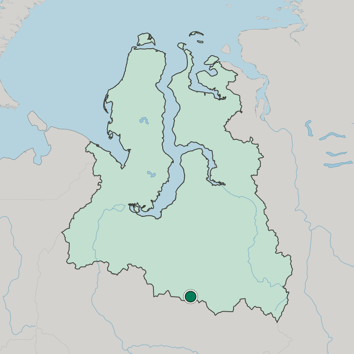 Map showing Noyabrsk — In Yamalo-Nenetskiy Avtonomnyy Okrug