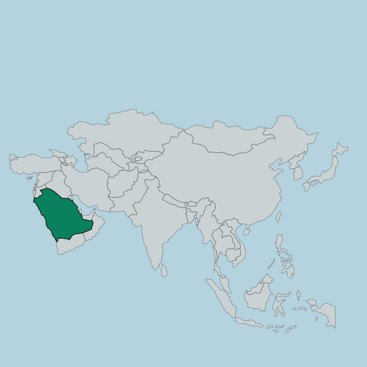 Map showing Saudi Arabia — In Asia