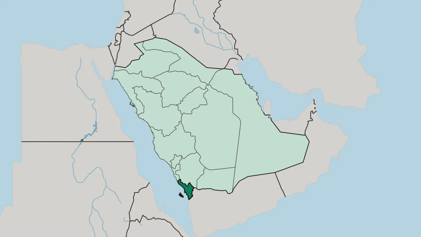 Map of Jazan Region in Saudi Arabia
