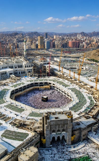 The Masjid al-Haram and Kaaba surrounded by the Suq Al Lail district of Makkah