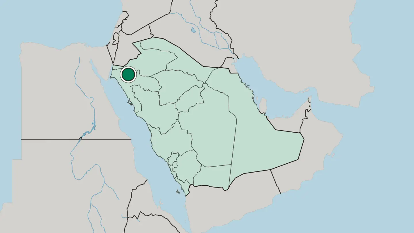 Map of Tabuk in Saudi Arabia