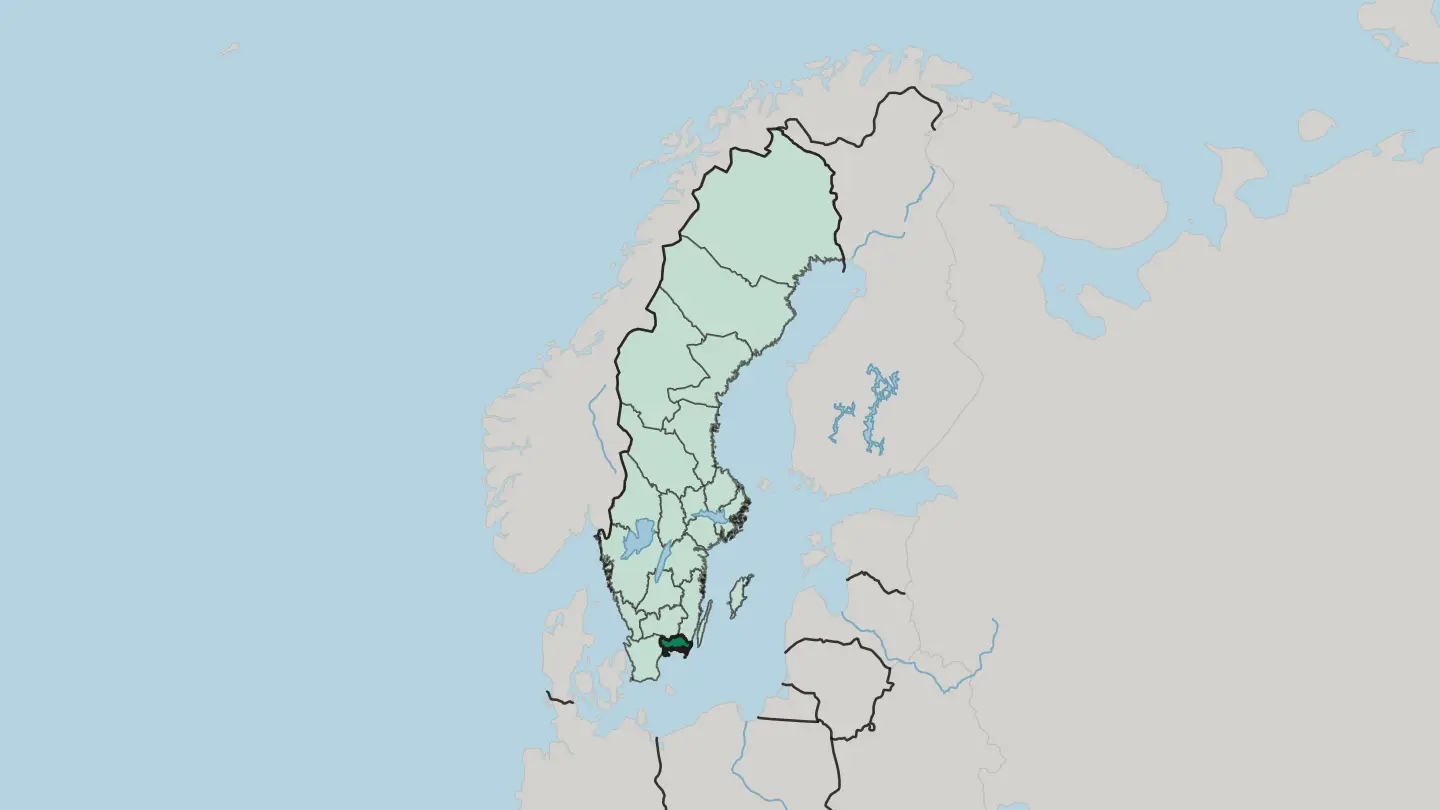 Map of Blekinge County in Sweden